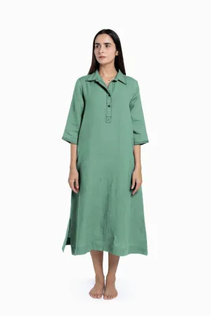 Linen Petunia Shirt Dress-Midnight Green