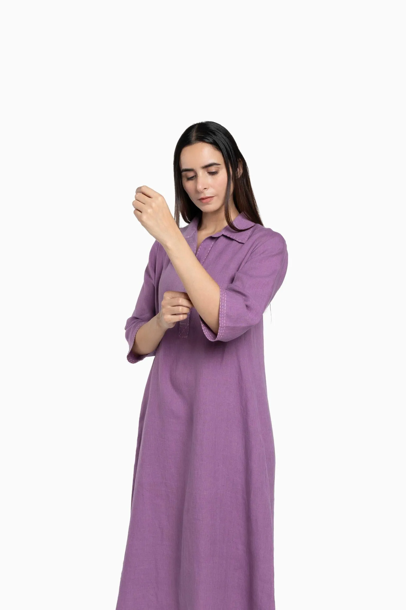 Linen Petunia Shirt Dress-Midnight Green