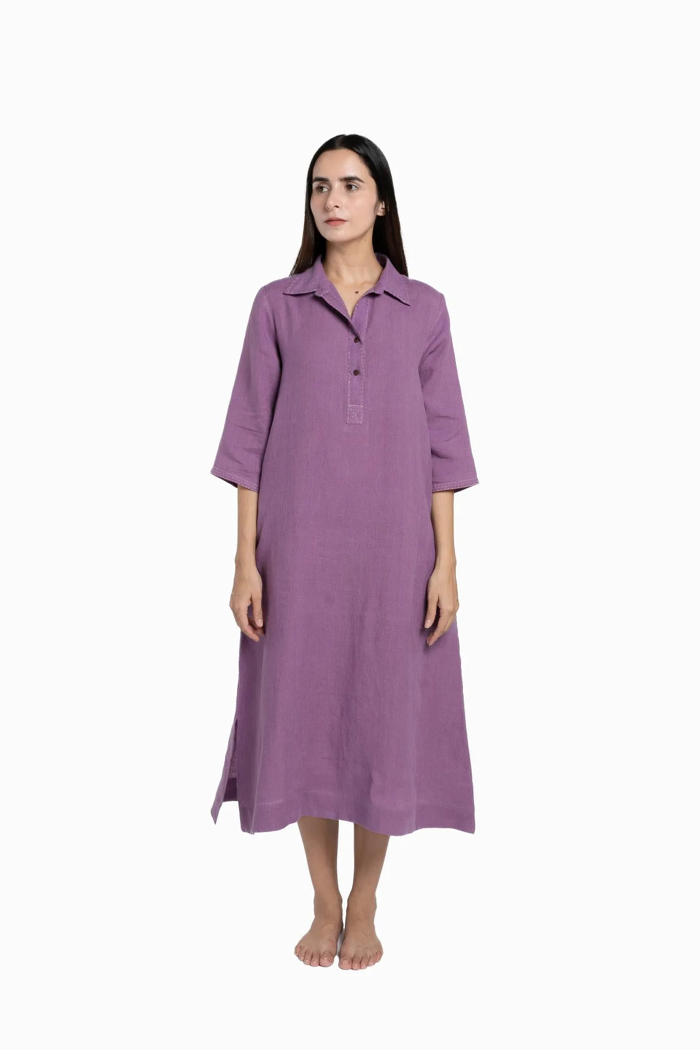 Linen Petunia Shirt Dress-Midnight Green