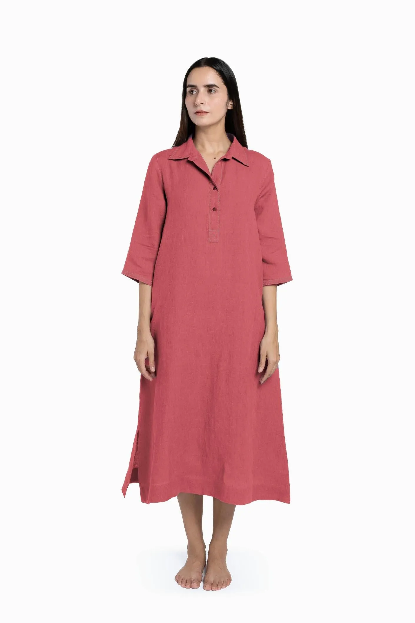 Linen Petunia Shirt Dress-Midnight Green