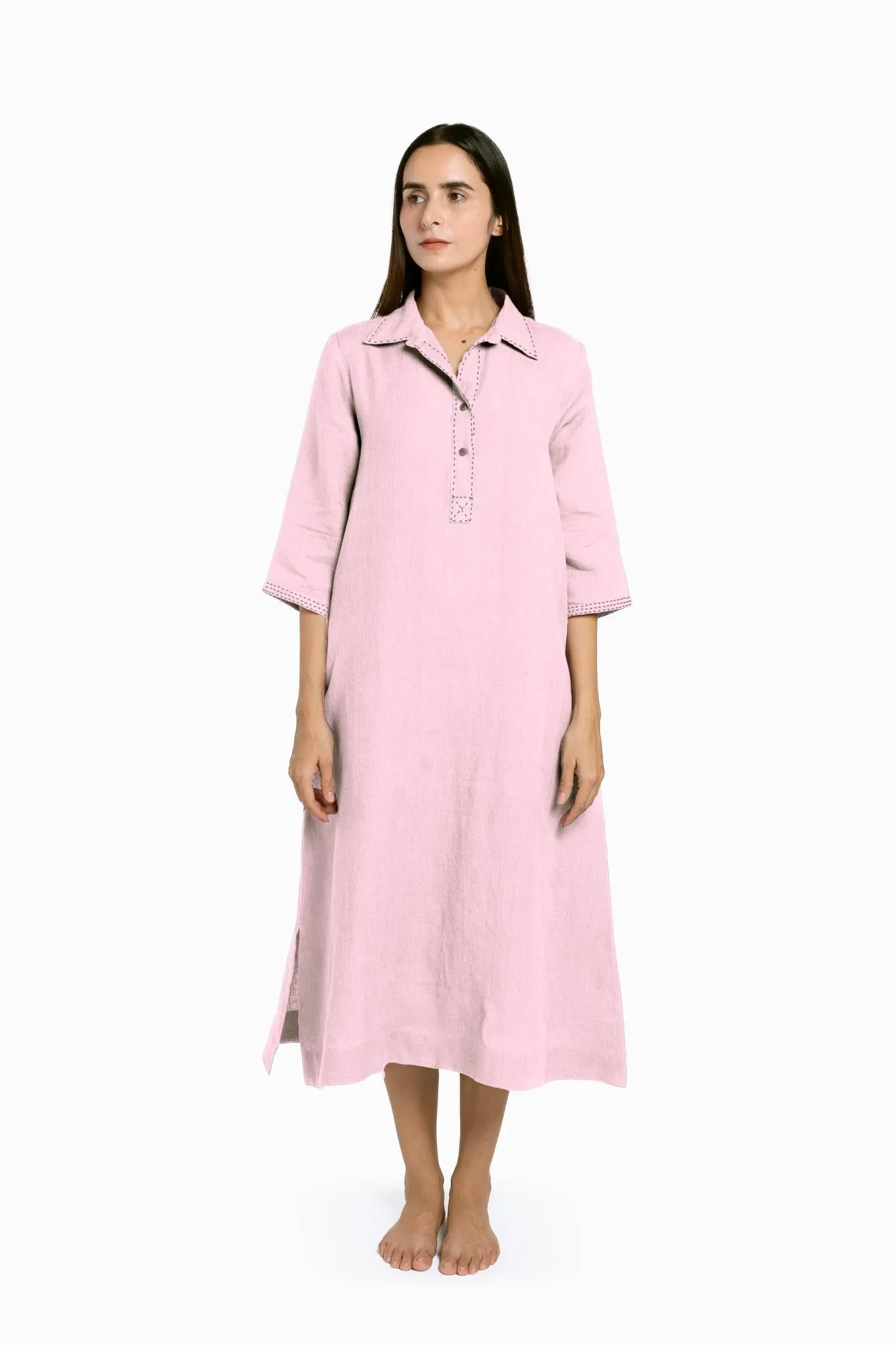 Linen Petunia Shirt Dress-Midnight Green