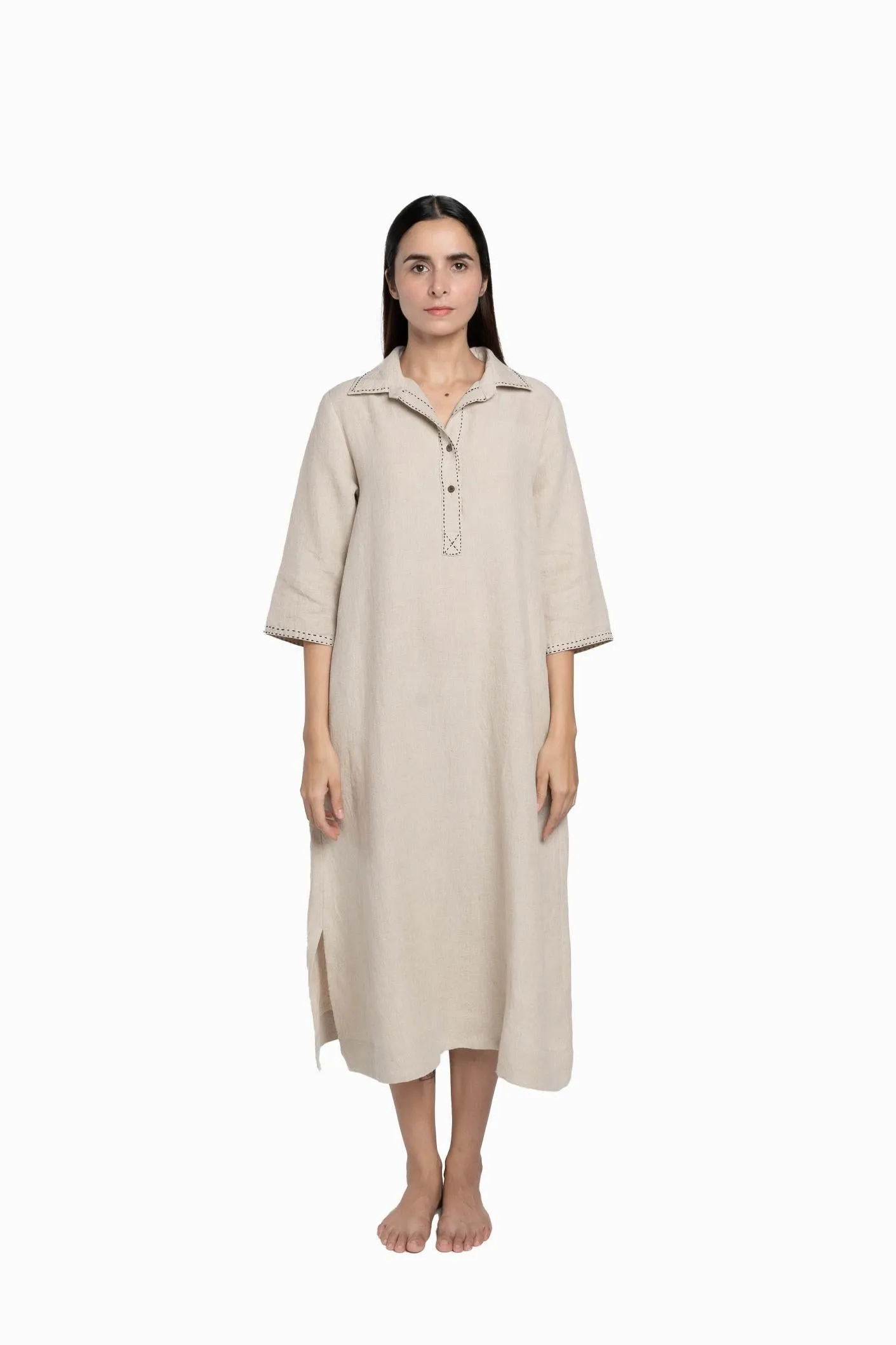 Linen Petunia Shirt Dress-Midnight Green
