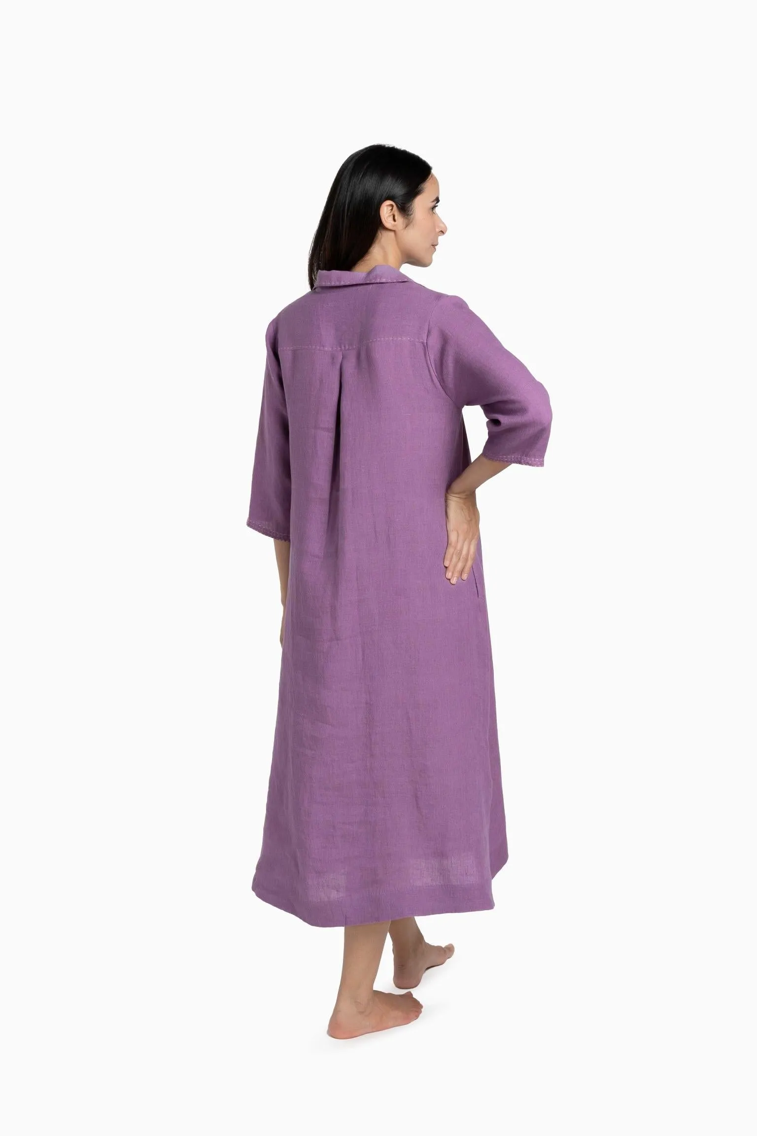 Linen Petunia Shirt Dress-Midnight Green