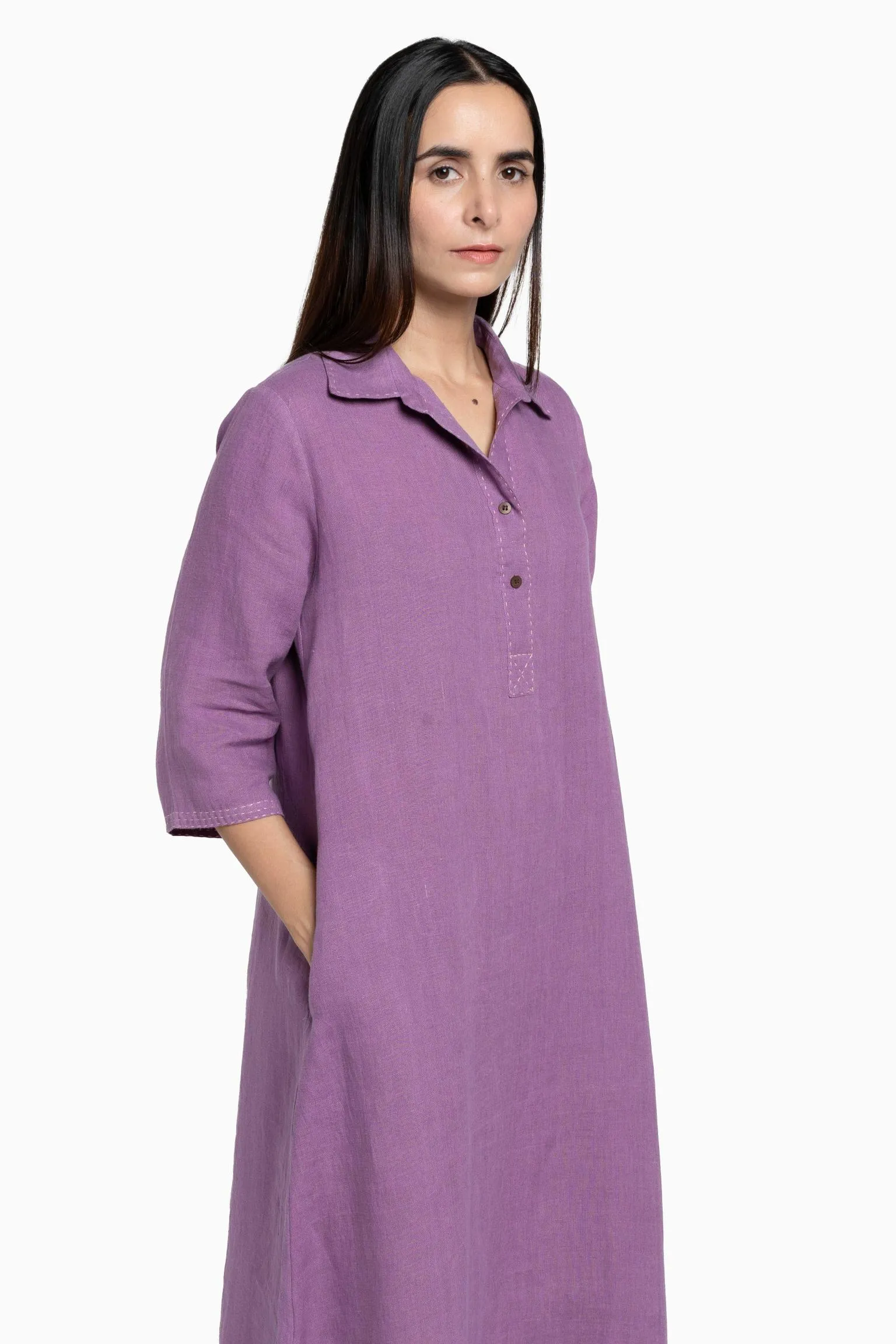 Linen Petunia Shirt Dress-Midnight Green