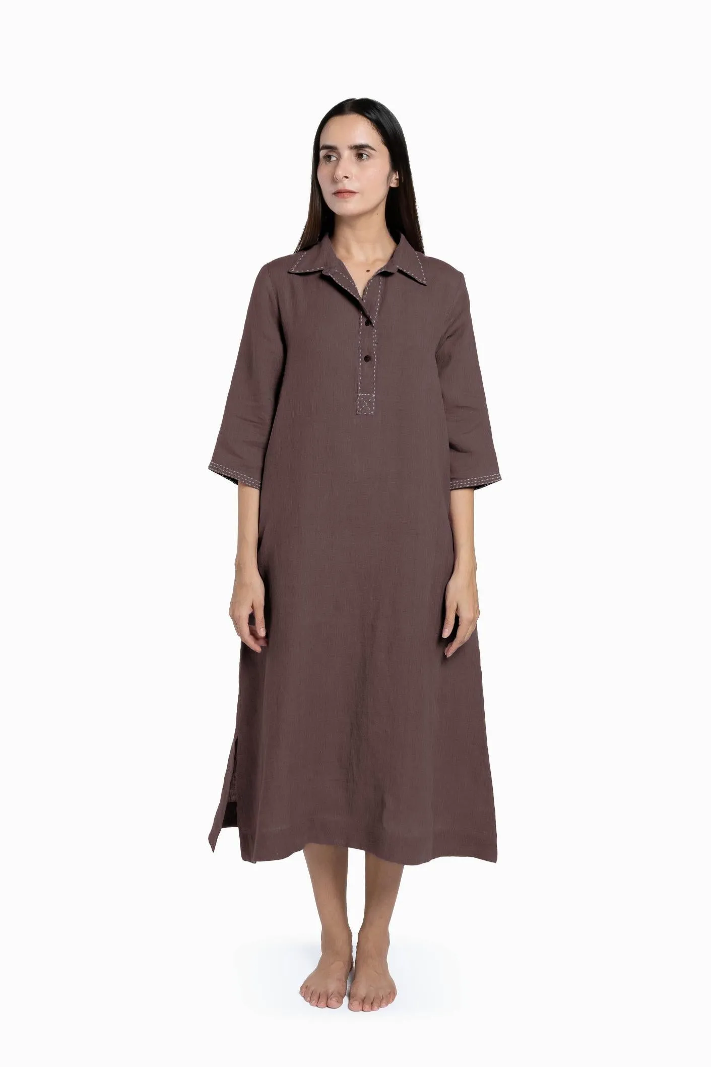 Linen Petunia Shirt Dress-Midnight Green