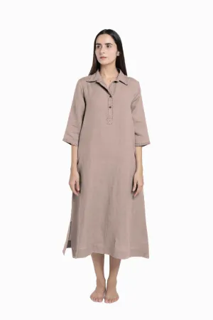 Linen Petunia Shirt Dress-Muted Mocha
