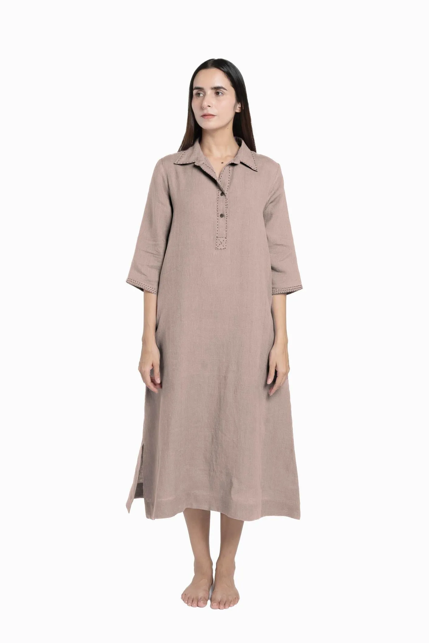 Linen Petunia Shirt Dress-Muted Mocha