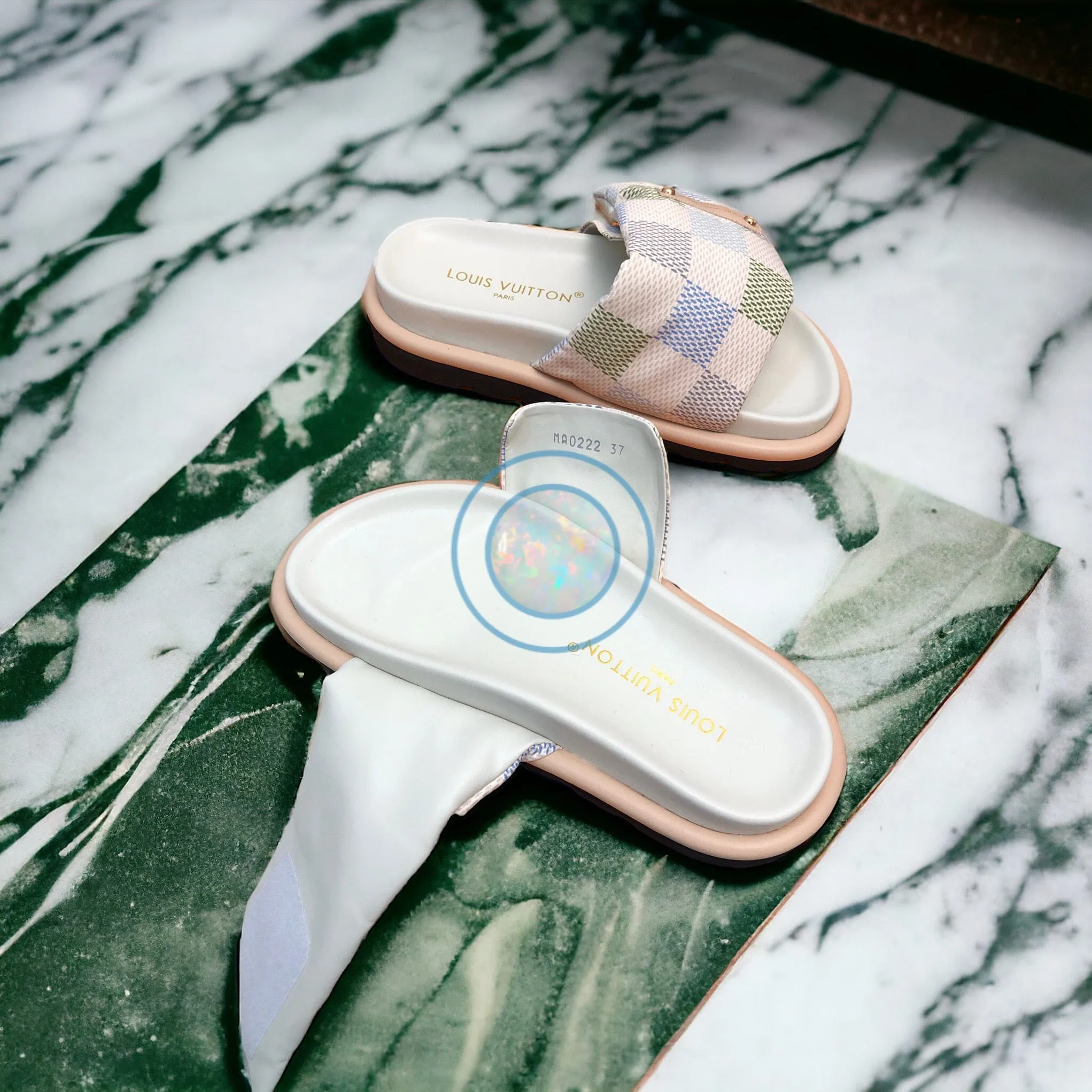 LV Checkered Pool Pillow Slides