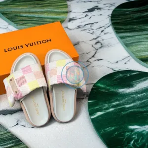 LV Checkered Pool Pillow Slides