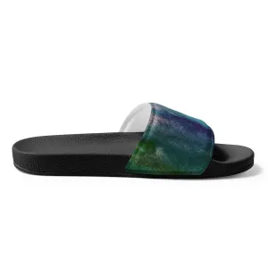 Mens Slide Sandals - Blue Hue Watercolor Abstract Print