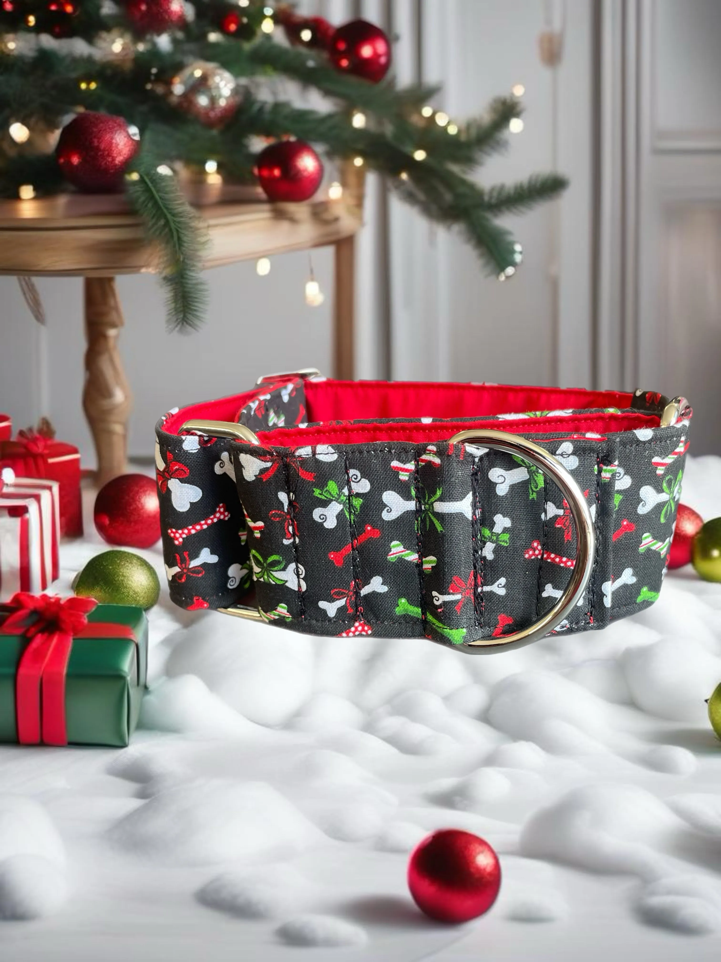 Merry making Christmas Santa Cotton covered greyhound Martingale collar 50mm width super soft