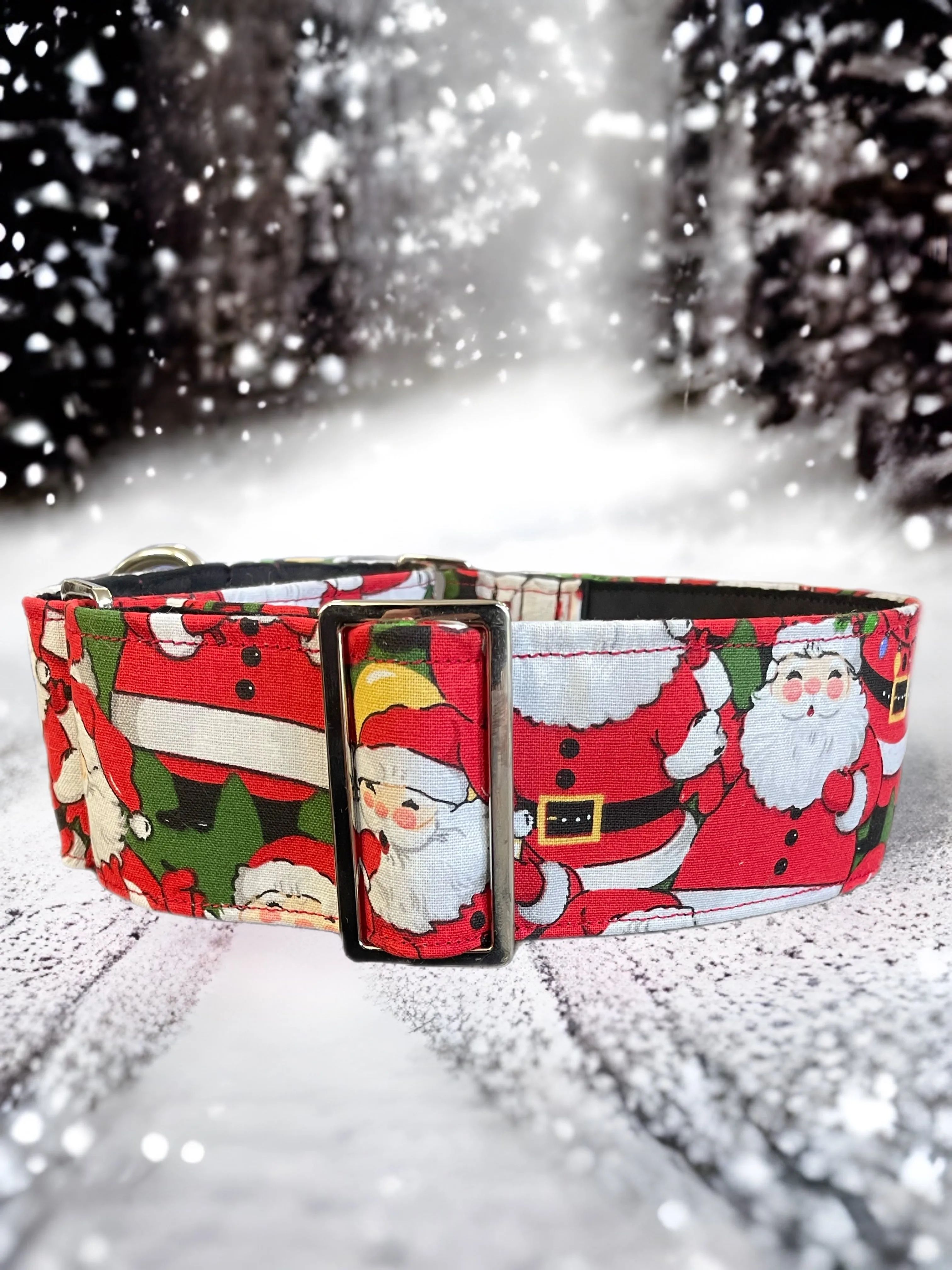 Merry making Christmas Santa Cotton covered greyhound Martingale collar 50mm width super soft