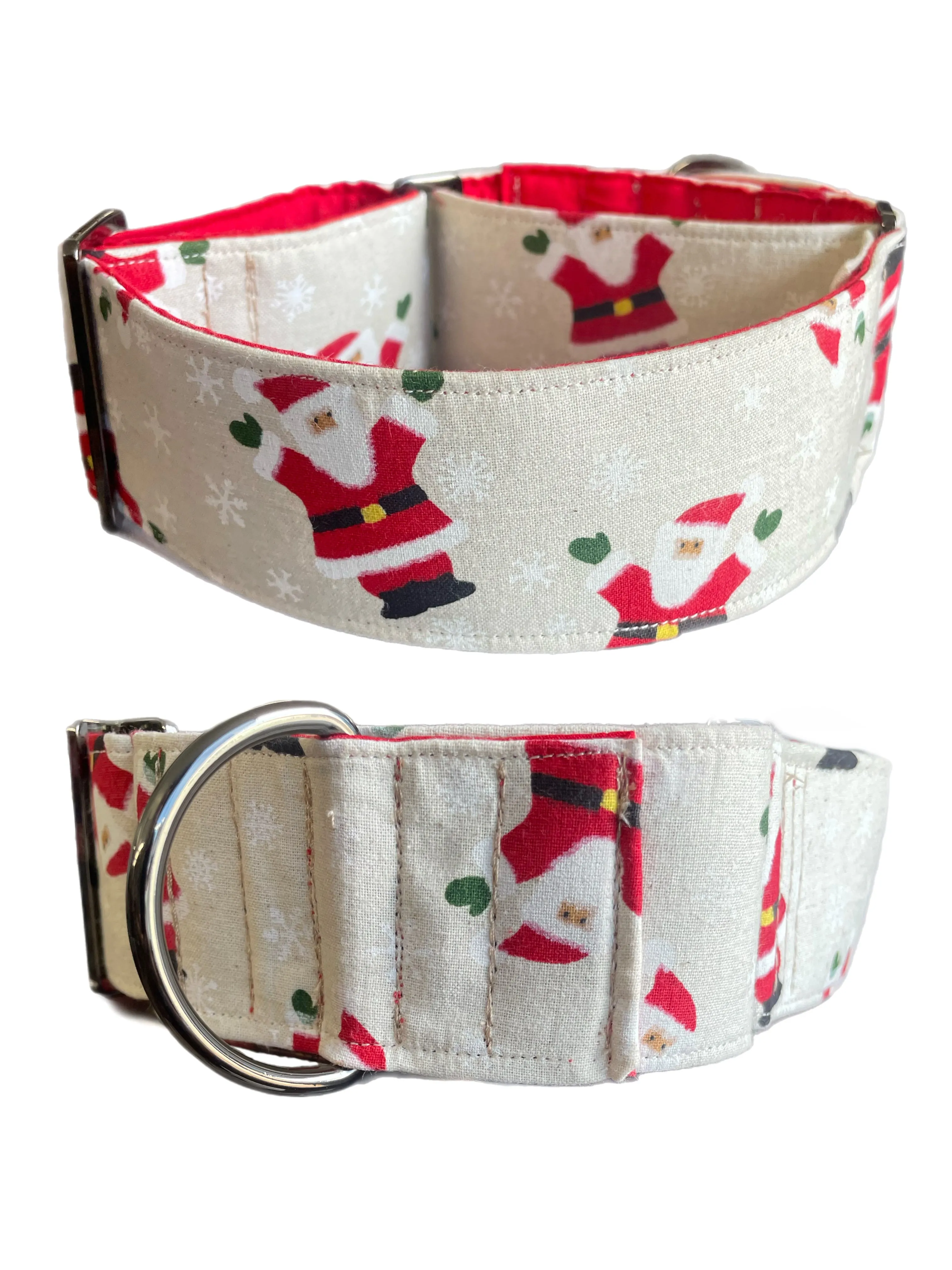 Merry making Christmas Santa Cotton covered greyhound Martingale collar 50mm width super soft