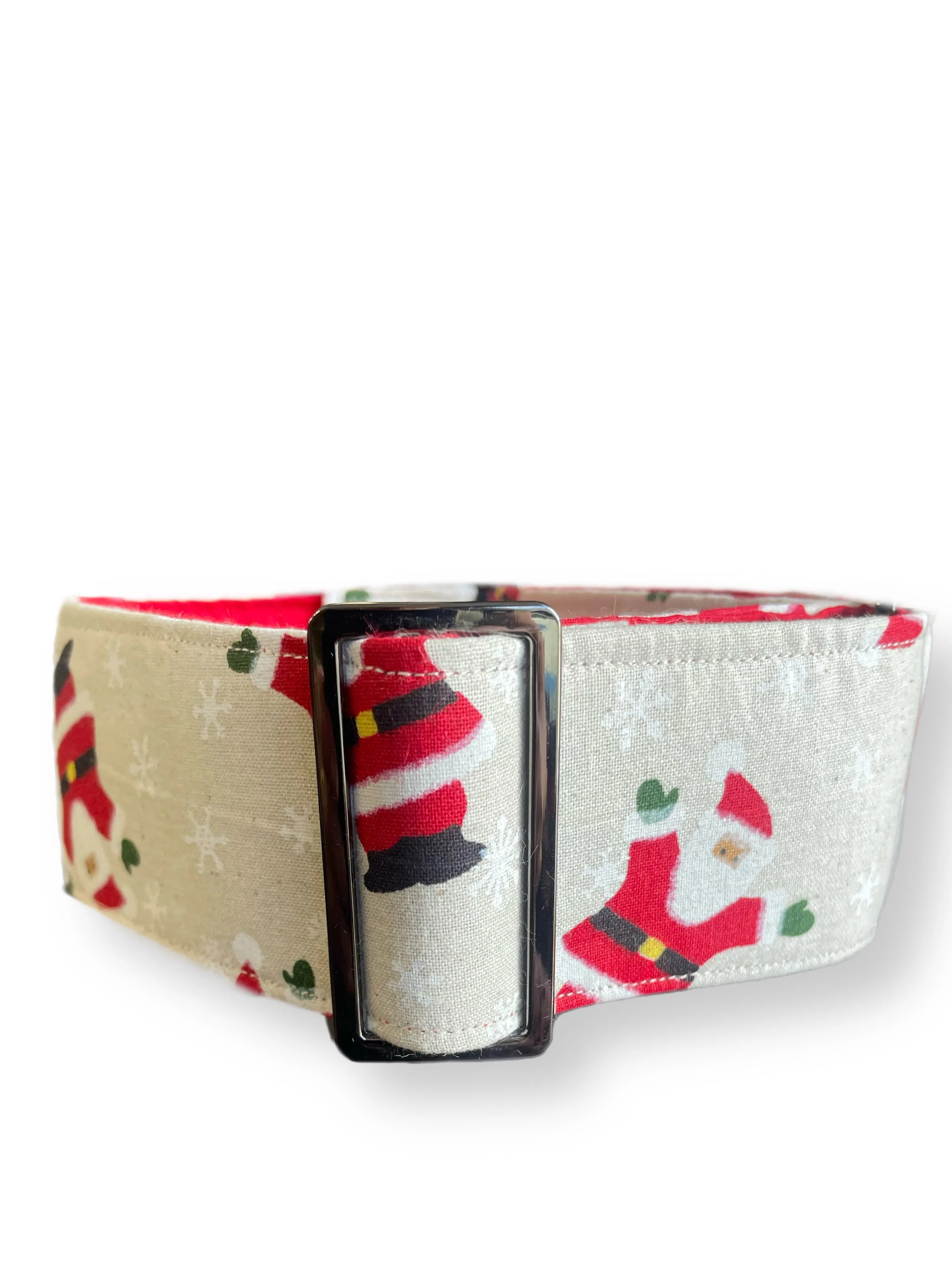 Merry making Christmas Santa Cotton covered greyhound Martingale collar 50mm width super soft