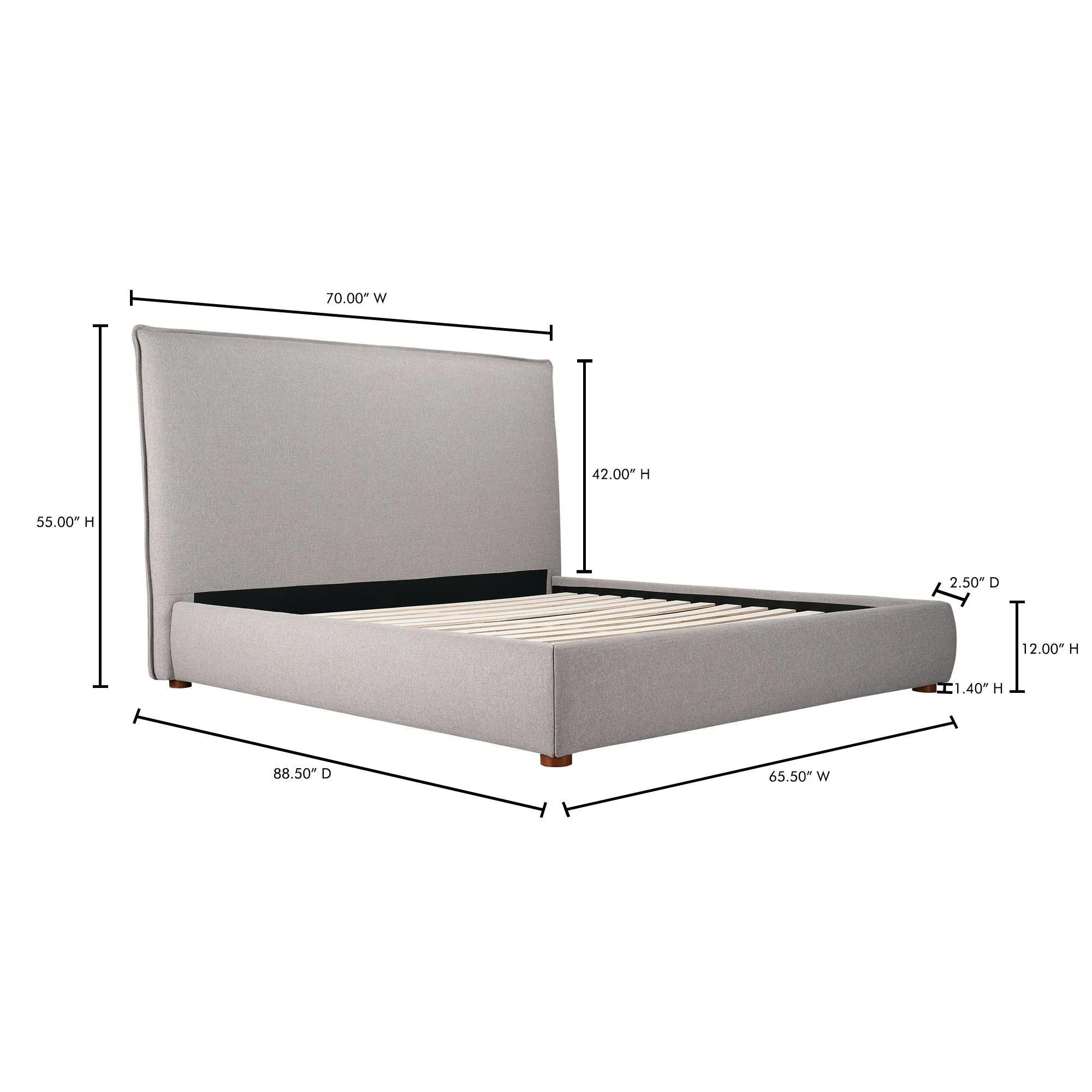 Moe's Home Collection Luzon Grey Upholstered Queen Size Bed With Tall Headboard