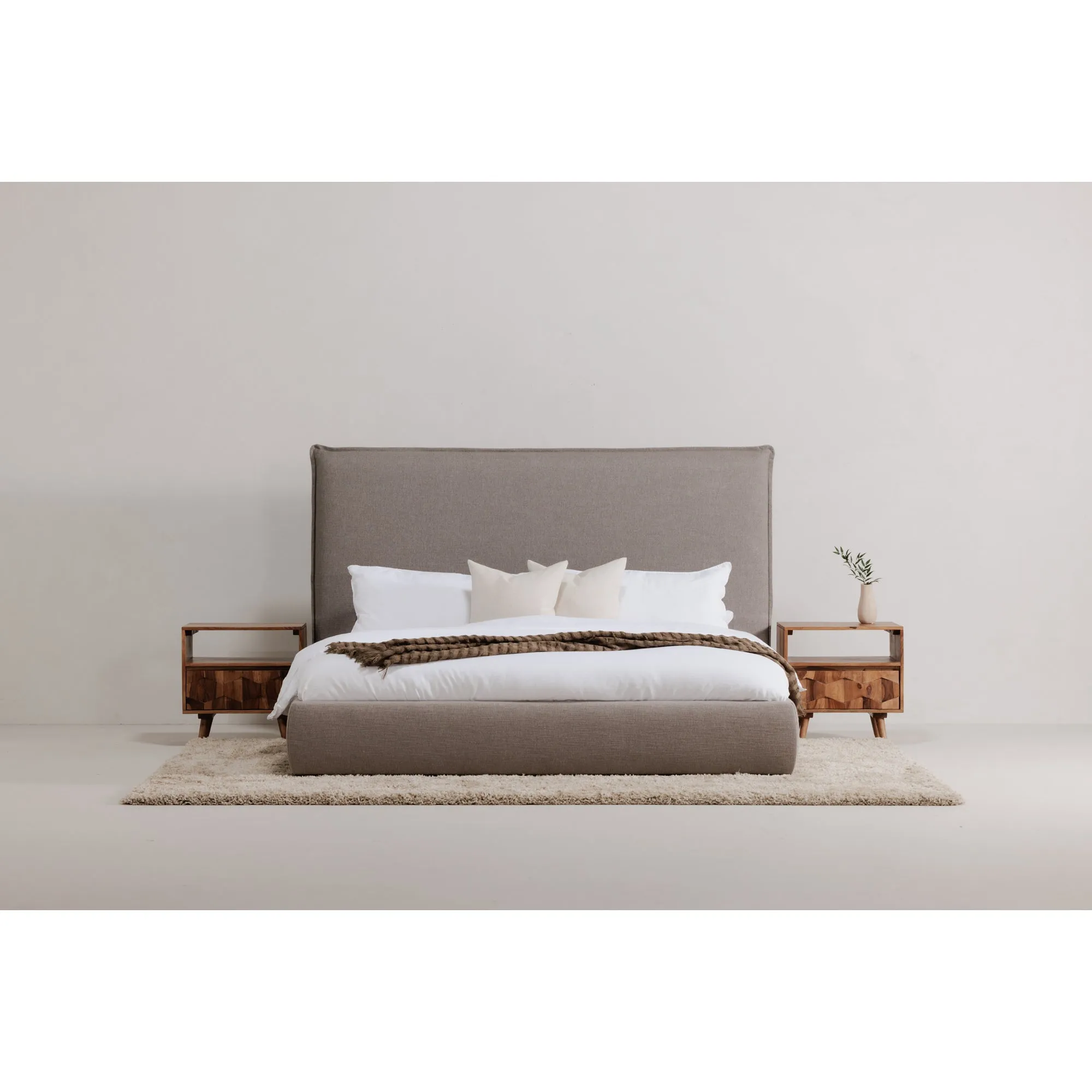 Moe's Home Collection Luzon Grey Upholstered Queen Size Bed With Tall Headboard