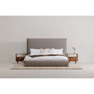 Moe's Home Collection Luzon Grey Upholstered Queen Size Bed With Tall Headboard