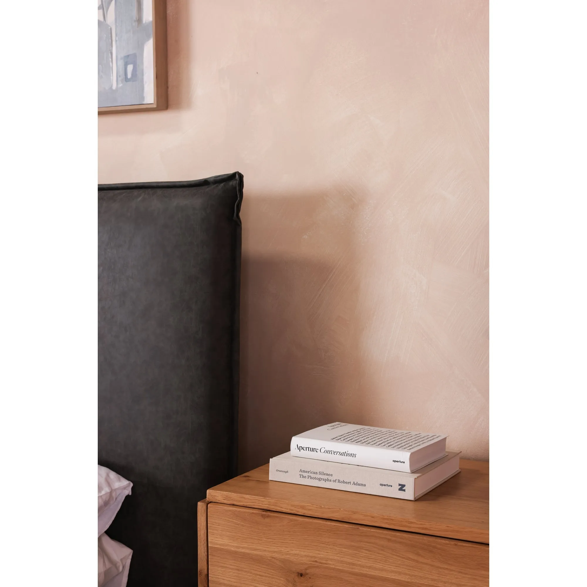 Moe's Home Collection Luzon Slate Vegan Leather Upholstered Queen Size Bed With Tall Headboard