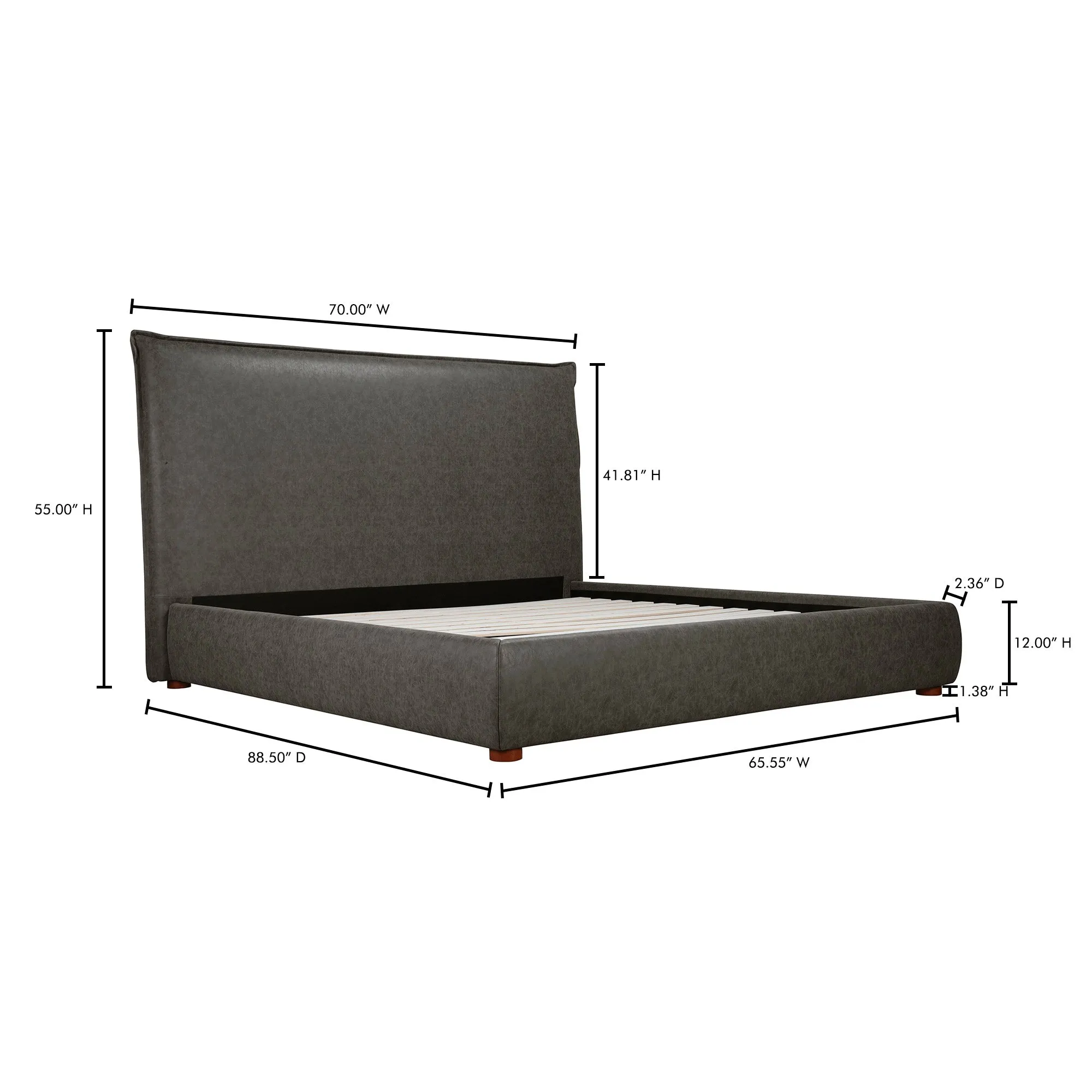 Moe's Home Collection Luzon Slate Vegan Leather Upholstered Queen Size Bed With Tall Headboard
