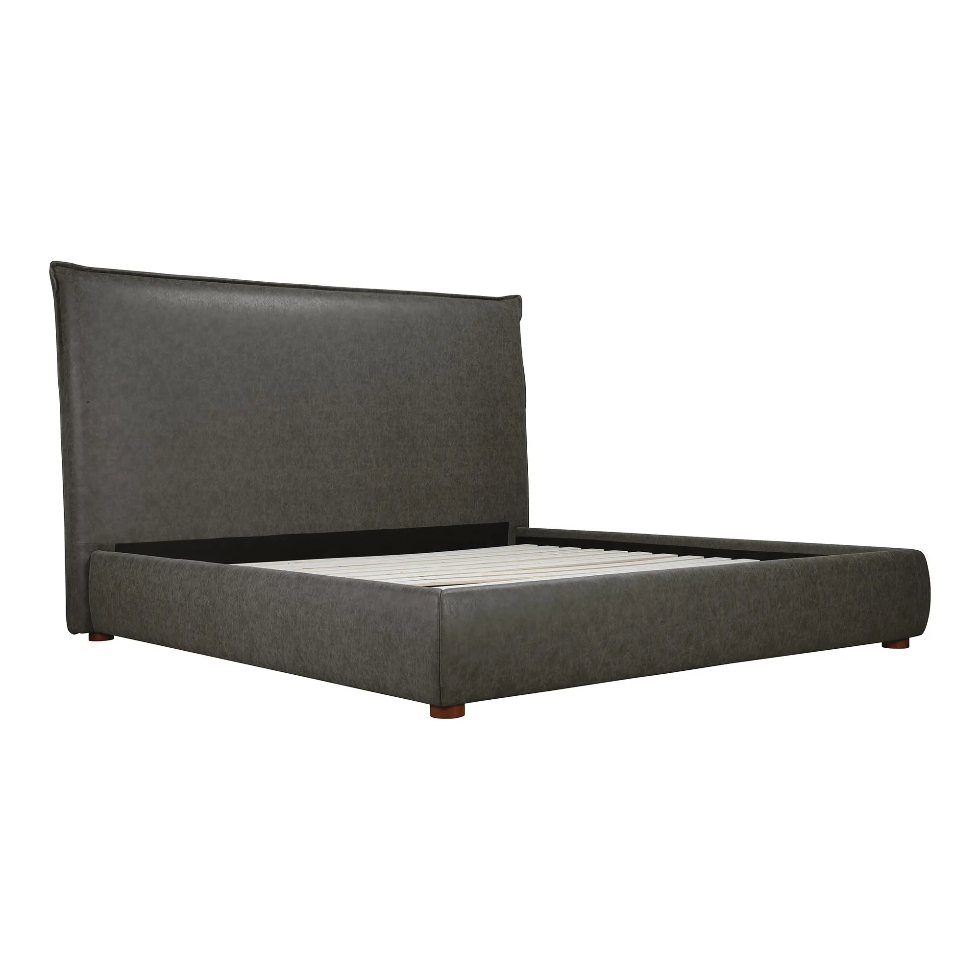 Moe's Home Collection Luzon Slate Vegan Leather Upholstered Queen Size Bed With Tall Headboard