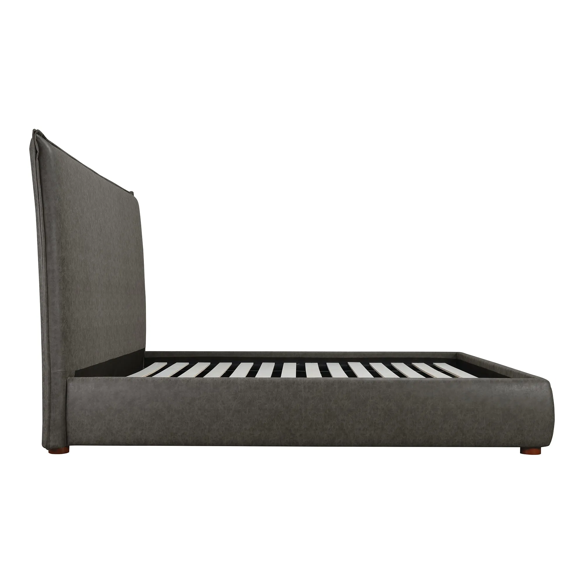 Moe's Home Collection Luzon Slate Vegan Leather Upholstered Queen Size Bed With Tall Headboard