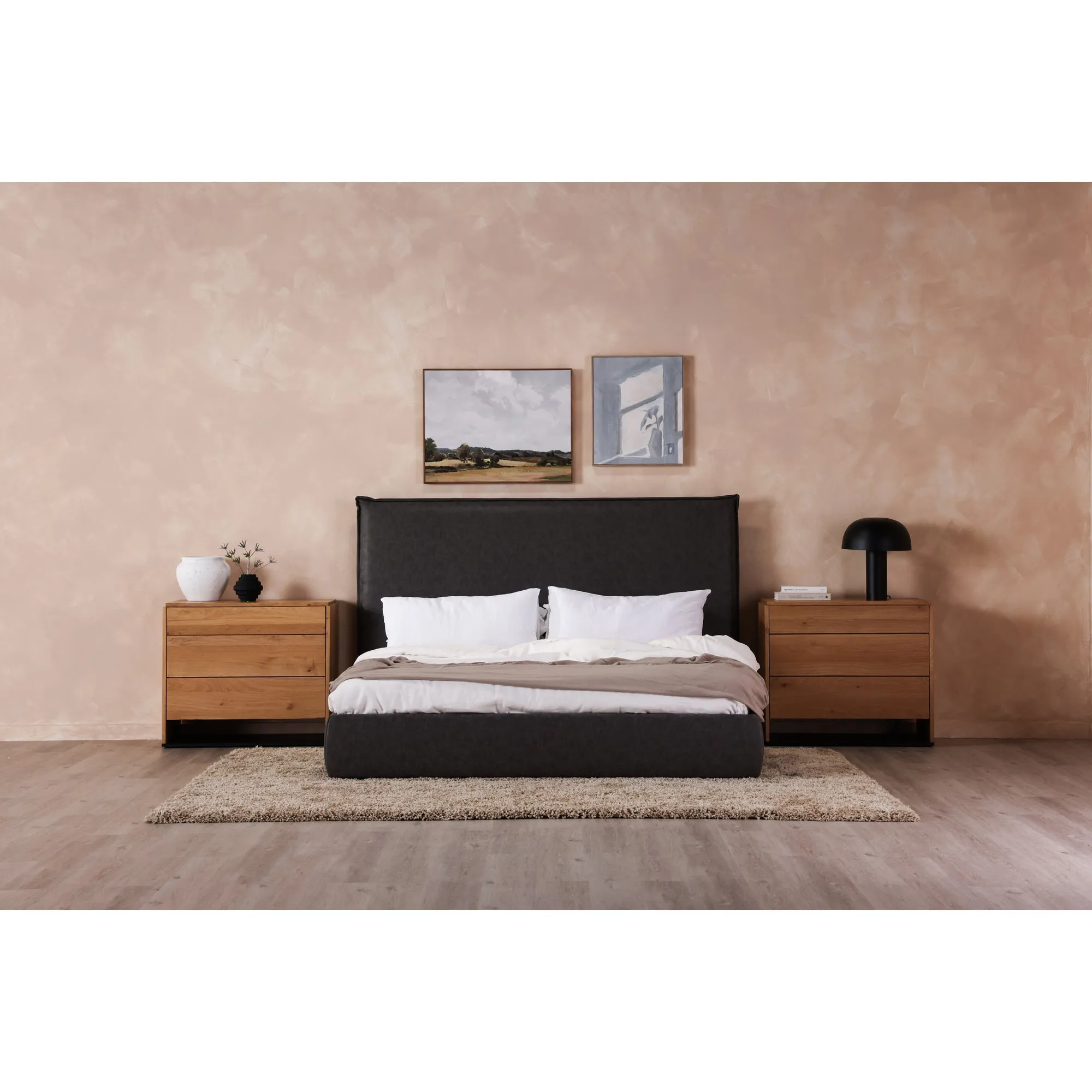 Moe's Home Collection Luzon Slate Vegan Leather Upholstered Queen Size Bed With Tall Headboard