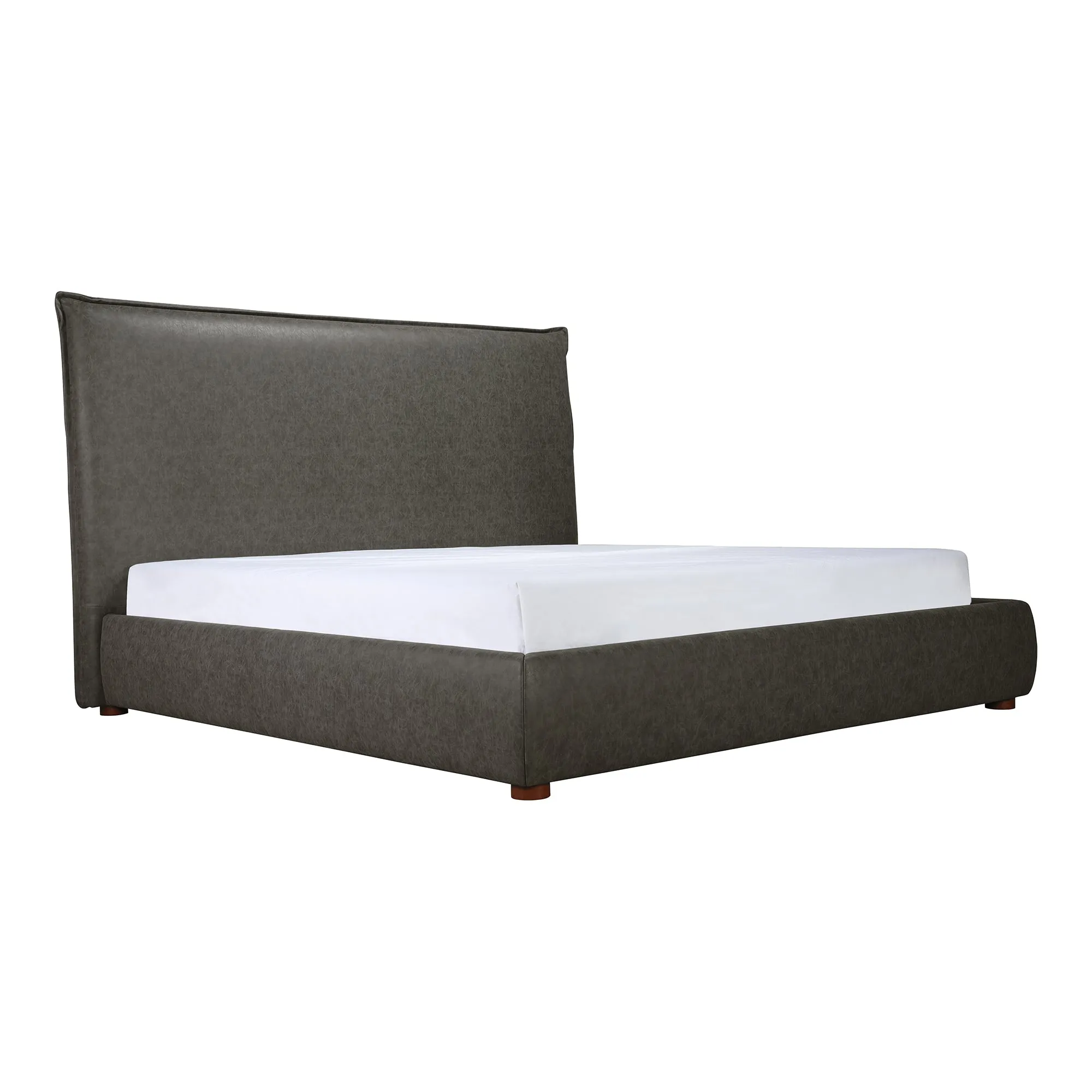 Moe's Home Collection Luzon Slate Vegan Leather Upholstered Queen Size Bed With Tall Headboard