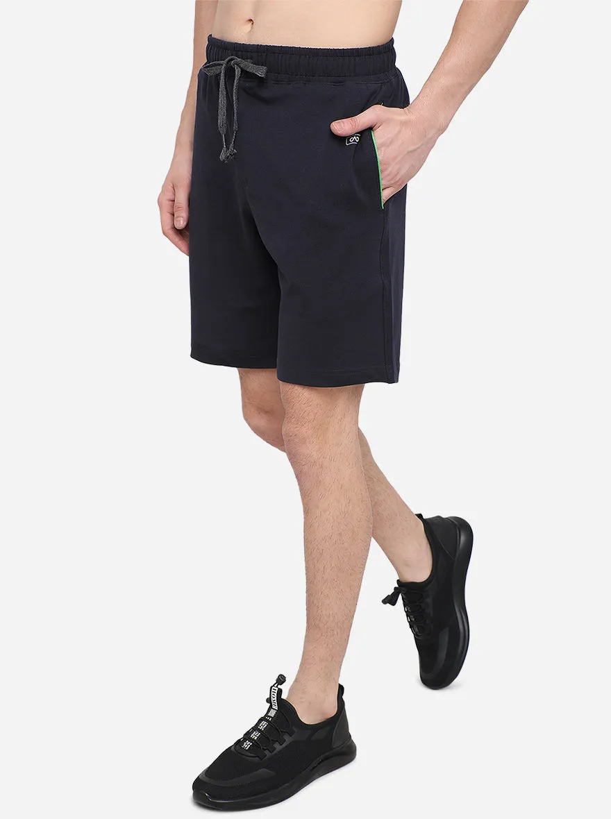 Navy Blue Solid Regular Fit Shorts | JadeBlue