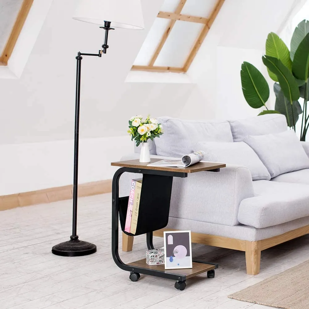 New in box! Sofa Side End Table, C Shaped Table Laptop Holder, End Stand Desk Coffee Tray Side Table, Notebook Tablet Beside Bed Sofa Portable Workstation, Over Bed Table (Brown)