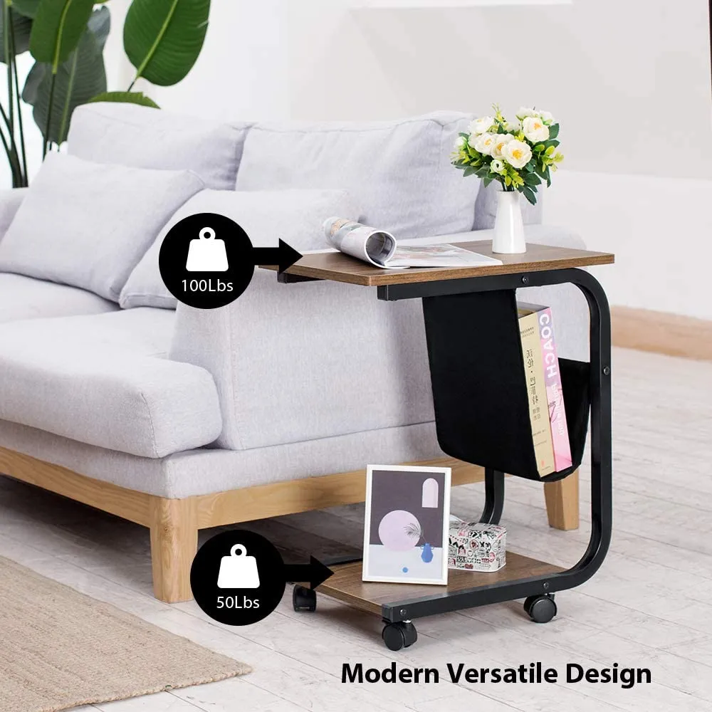 New in box! Sofa Side End Table, C Shaped Table Laptop Holder, End Stand Desk Coffee Tray Side Table, Notebook Tablet Beside Bed Sofa Portable Workstation, Over Bed Table (Brown)