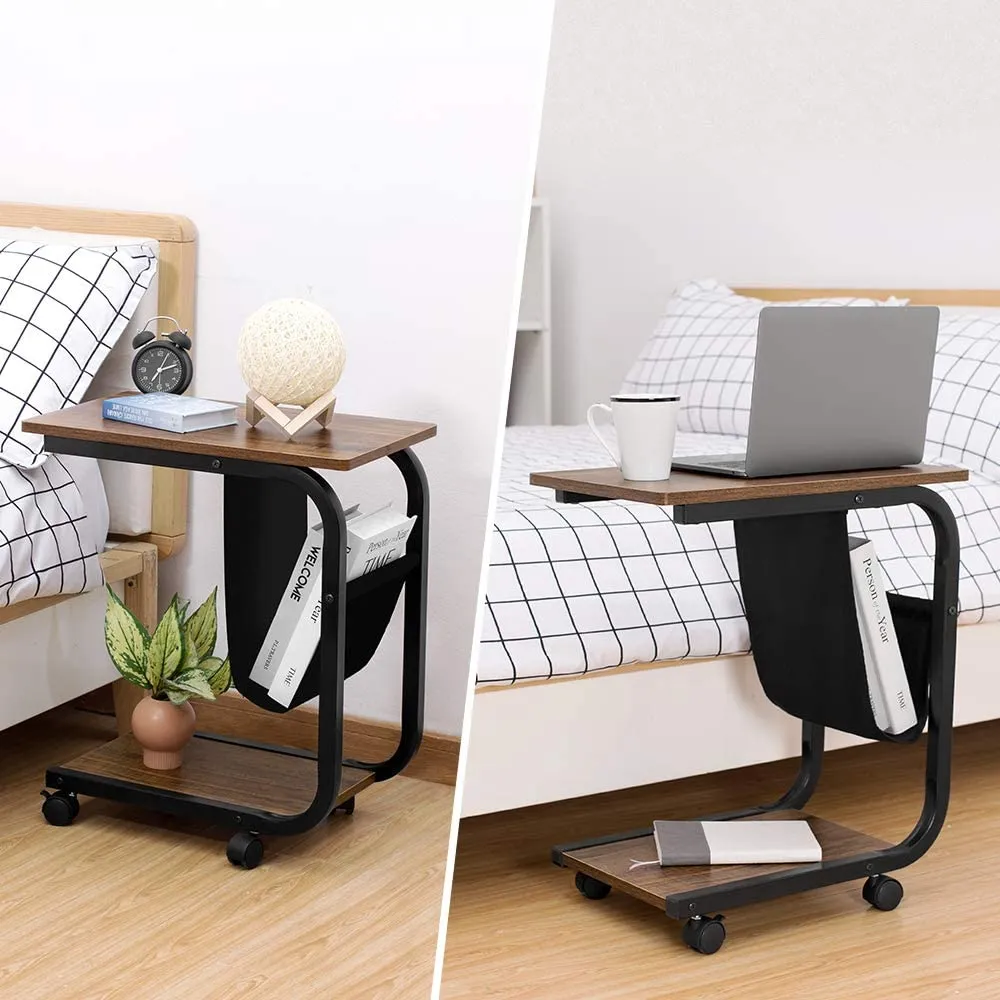 New in box! Sofa Side End Table, C Shaped Table Laptop Holder, End Stand Desk Coffee Tray Side Table, Notebook Tablet Beside Bed Sofa Portable Workstation, Over Bed Table (Brown)