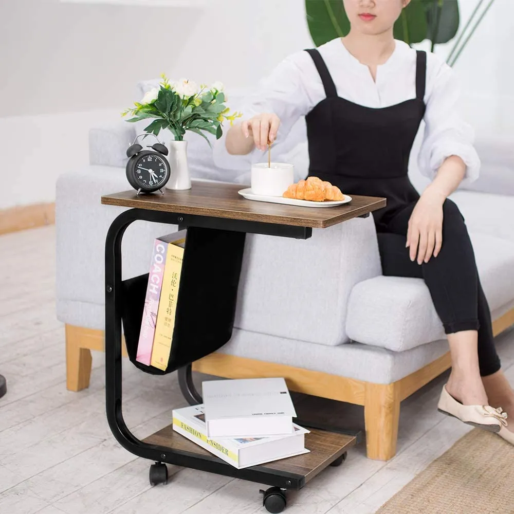 New in box! Sofa Side End Table, C Shaped Table Laptop Holder, End Stand Desk Coffee Tray Side Table, Notebook Tablet Beside Bed Sofa Portable Workstation, Over Bed Table (Brown)
