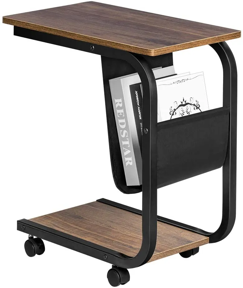 New in box! Sofa Side End Table, C Shaped Table Laptop Holder, End Stand Desk Coffee Tray Side Table, Notebook Tablet Beside Bed Sofa Portable Workstation, Over Bed Table (Brown)
