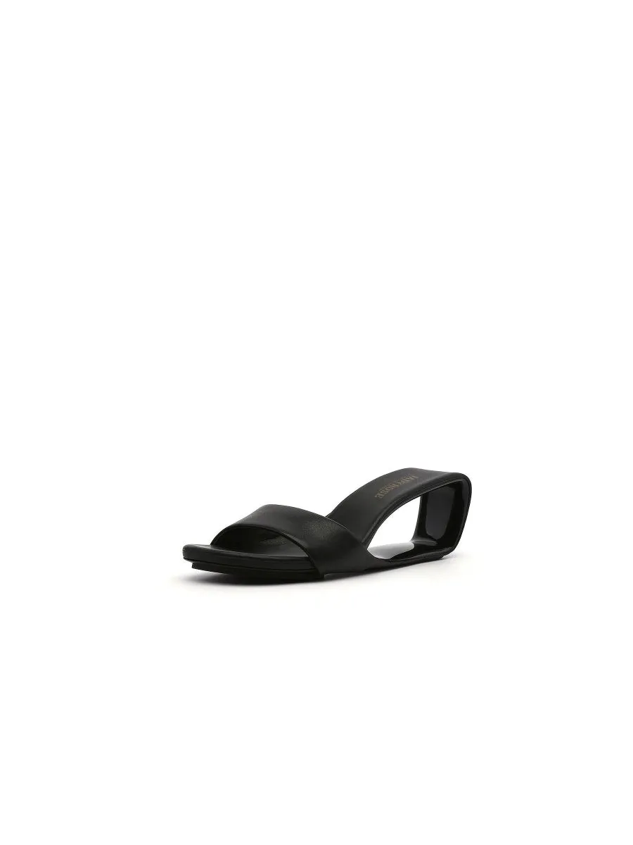 Open Twisted-Heel Leather Slide Sandal - Black
