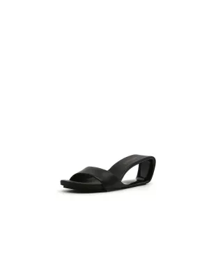 Open Twisted-Heel Leather Slide Sandal - Black