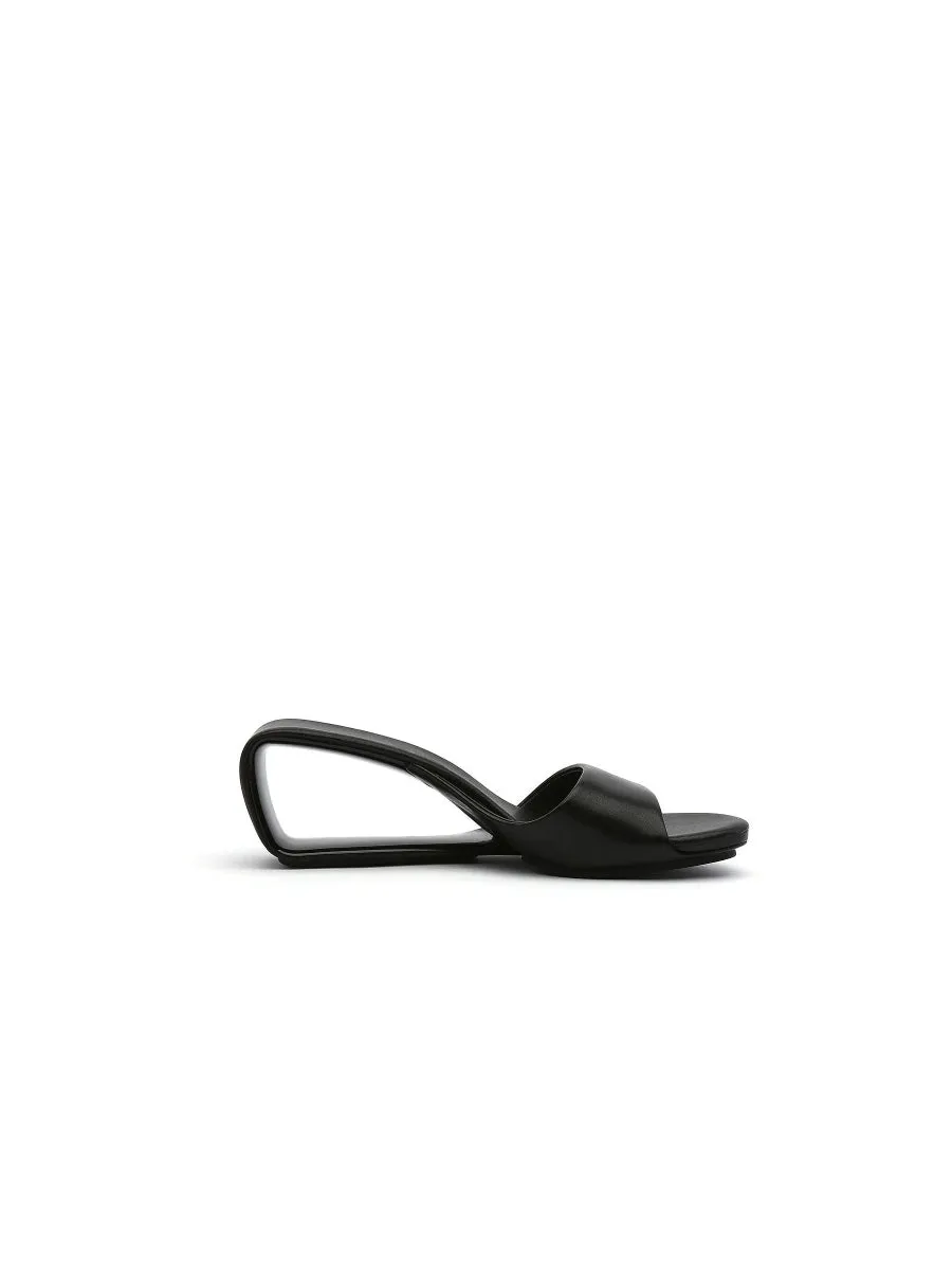 Open Twisted-Heel Leather Slide Sandal - Black