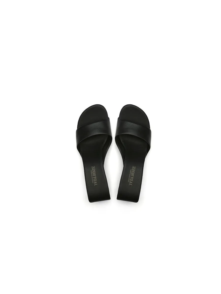 Open Twisted-Heel Leather Slide Sandal - Black