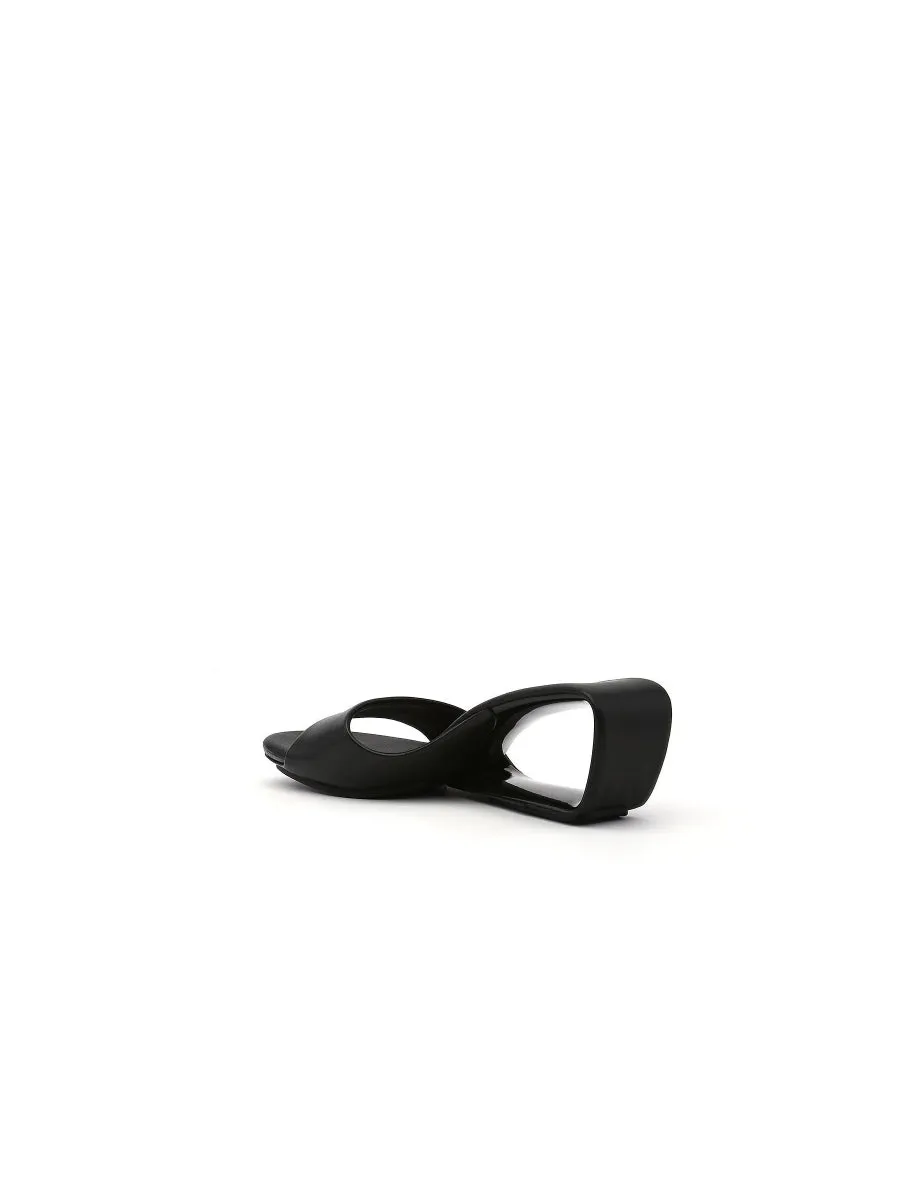 Open Twisted-Heel Leather Slide Sandal - Black