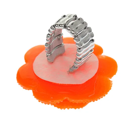 Orange Large Glitter Flower Stretch Ring