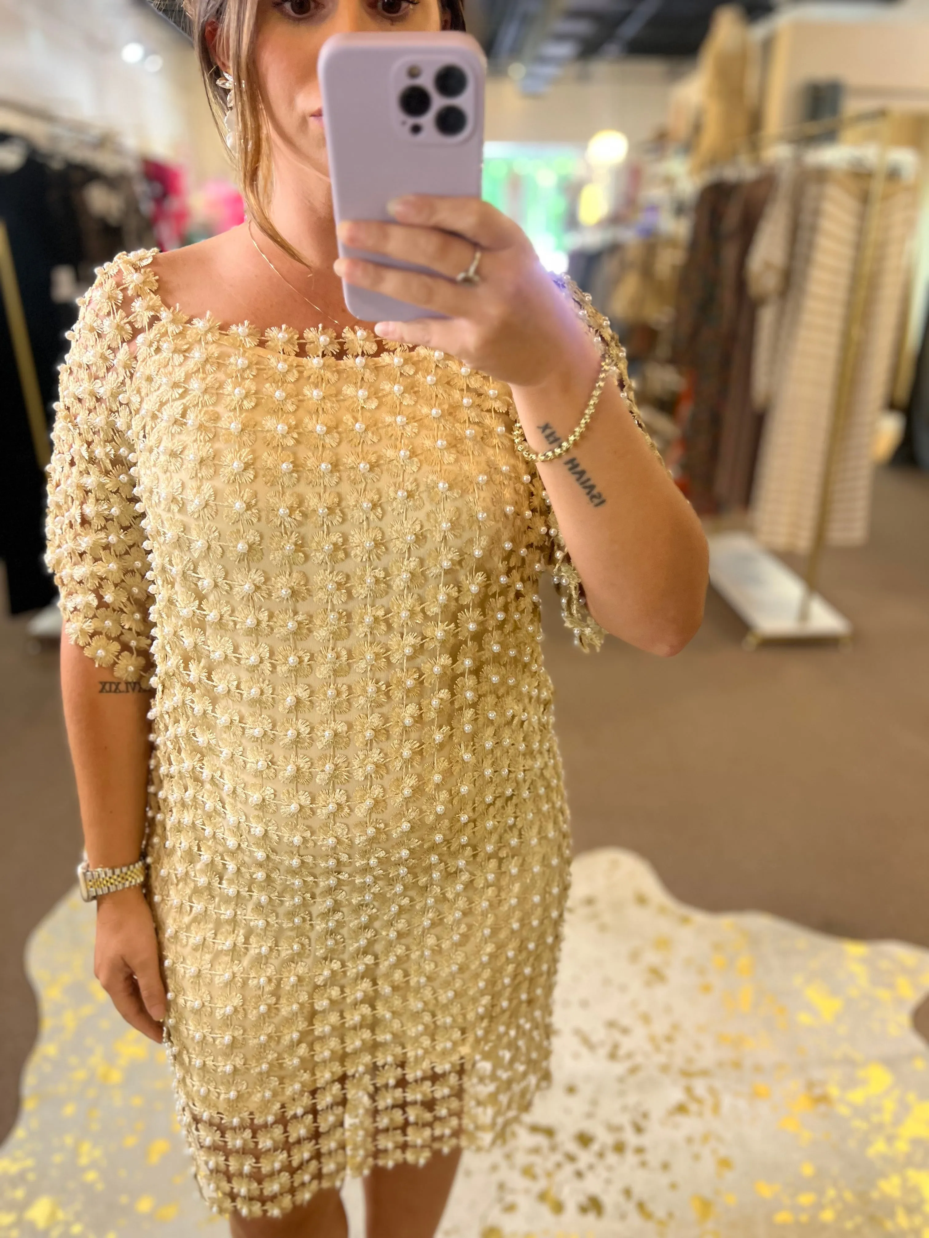 Pearl Crochet Mini Dress