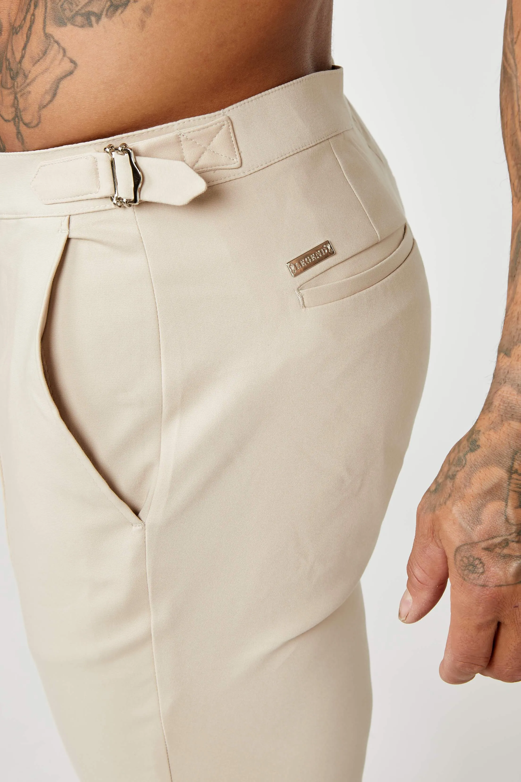 PLAIN STRETCH TROUSER W/ SIDE CINCH - BEIGE
