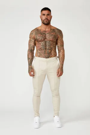 PLAIN STRETCH TROUSER W/ SIDE CINCH - BEIGE