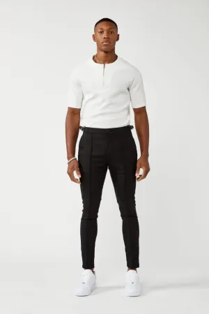 PLAIN STRETCH TROUSER W/ SIDE CINCH - BLACK
