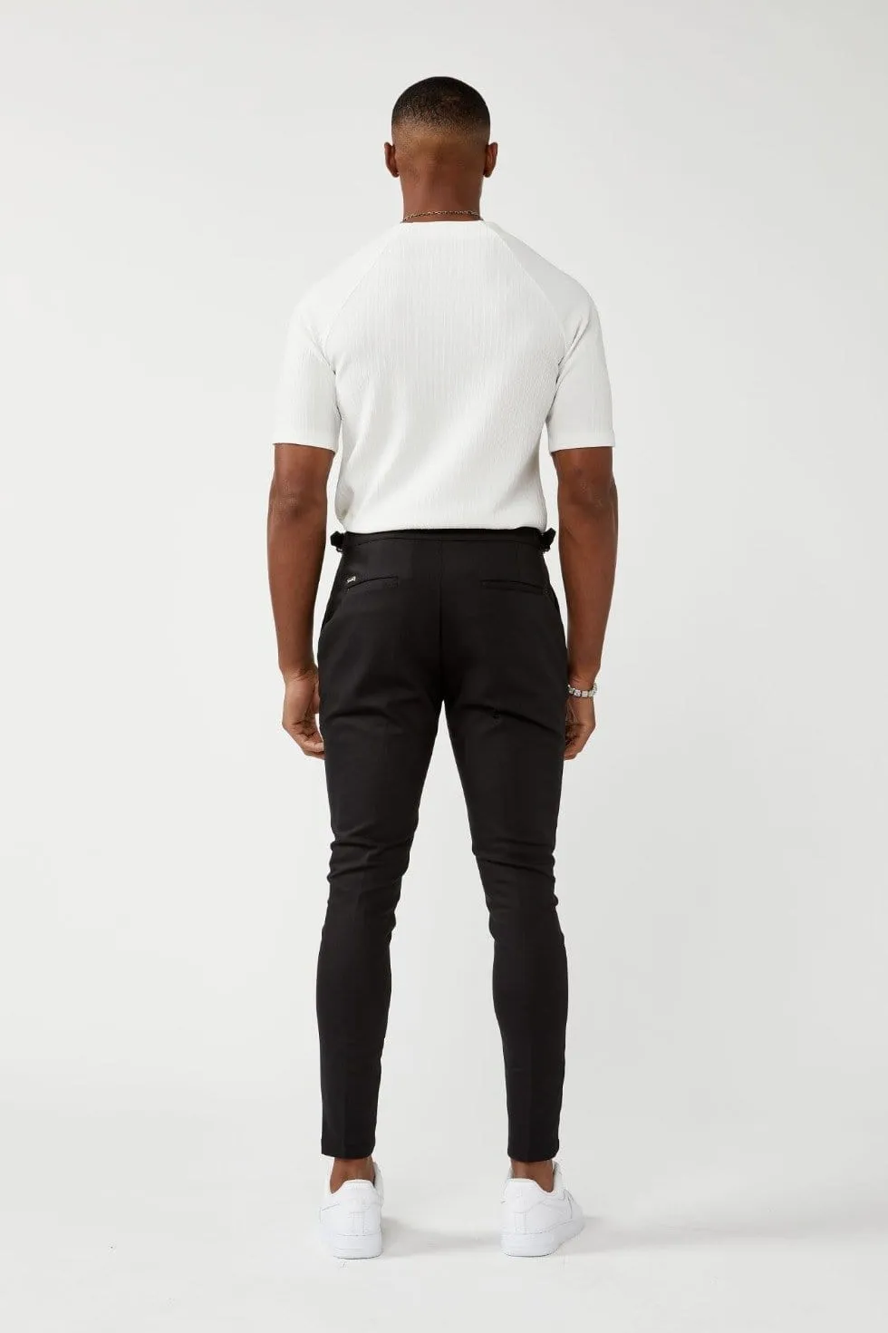 PLAIN STRETCH TROUSER W/ SIDE CINCH - BLACK