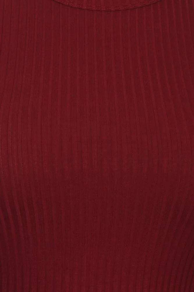 Plus Size Sassy Cut Out Ribbed Mini Burgundy Dress