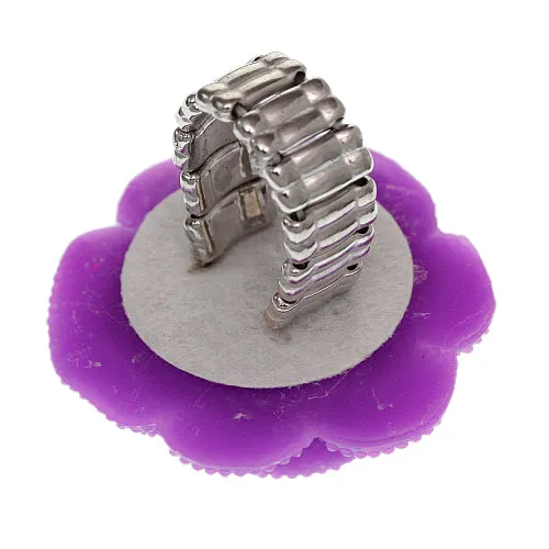 Purple Large Glitter Flower Stretch Ring