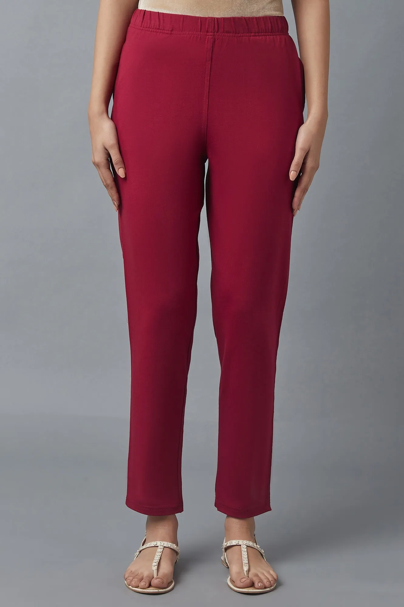 Red Cotton Lycra Jersy Pants