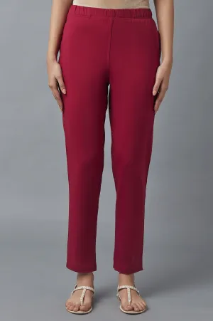 Red Cotton Lycra Jersy Pants