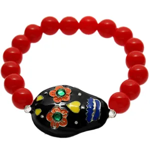 Red Day of Dead Skull Mask Stretch Bracelet