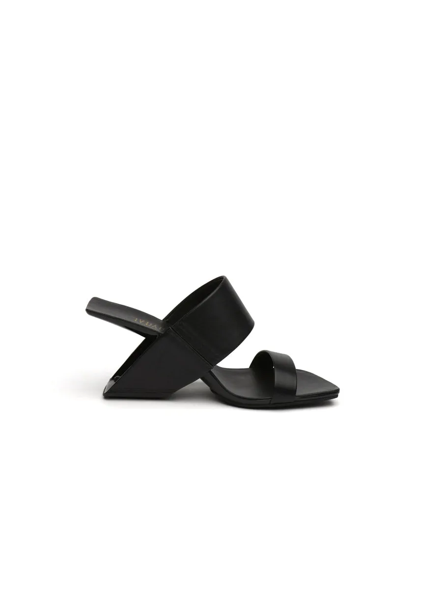 Signature Open-Heel Leather Slide Sandal - Black